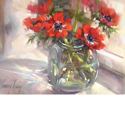 Anemonen | stilleven schilderij in pastel van Corry Kooy koopt u nu online! ✓Hoogste kwaliteit & service ✓Veilig betalen ✓Gratis verzending