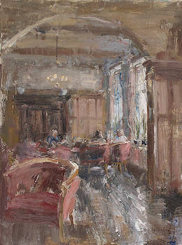 Hotel v/d Werff, In de lounge VIII | interieur schilderij van Flip Gaasendam koopt u nu online! ✓Hoogste kwaliteit ✓Veilig betalen ✓Gratis verzending