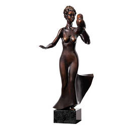Inteligentia | bronzen beeld van een vrouw met uil van Frans van Straaten koopt u nu online! ✓Veilig betalen ✓Gratis verzending