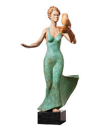 Inteligentia gekleurd | bronzen beeld van een vrouw met uil van Frans van Straaten koopt u nu online! ✓Veilig betalen ✓Gratis verzending