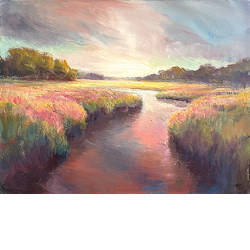 Bloeiende oevers | landschap schilderij  van Hans Musters koopt u nu online! ✓Hoogste kwaliteit & service ✓Veilig betalen ✓Gratis verzending