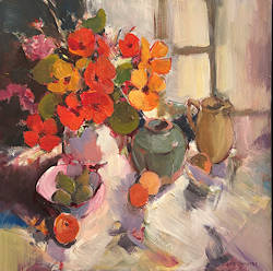 Stilleven met Oost-Indische kers II | stilleven schilderij  van Hans Musters koopt u nu online! ✓Hoogste kwaliteit ✓Veilig betalen ✓Gratis verzending