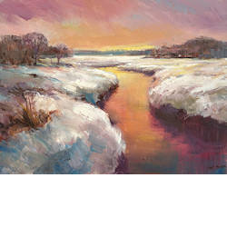 Drentse A in de winter | landschap schilderij  van Hans Musters koopt u nu online! ✓Hoogste kwaliteit & service ✓Veilig betalen ✓Gratis verzending