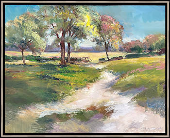 Boomgaard | landschap schilderij  van Hans Musters koopt u nu online! ✓Hoogste kwaliteit & service ✓Veilig betalen ✓Gratis verzending