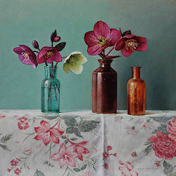 Stilleven met helleborus | stilleven schilderij van Ingrid Smuling koopt u nu online! ✓Hoogste kwaliteit & service ✓Veilig betalen ✓Gratis verzending