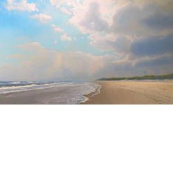 Wegtrekkende Buien | strand schilderij in olieverf van Janhendrik Dolsma koopt u nu online! ✓Hoogste kwaliteit ✓Veilig betalen ✓Gratis verzending