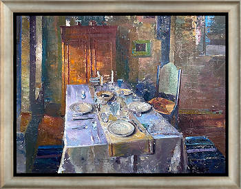 Kerstontbijt | interieur schilderij in olieverf van Simeon  Nijenhuis koopt u nu online! ✓Hoogste kwaliteit & service ✓Veilig betalen ✓Gratis verzending