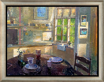 Na het ontbijt | interieur schilderij in olieverf van Simeon  Nijenhuis koopt u nu online! ✓Hoogste kwaliteit & service ✓Veilig betalen ✓Gratis verzending